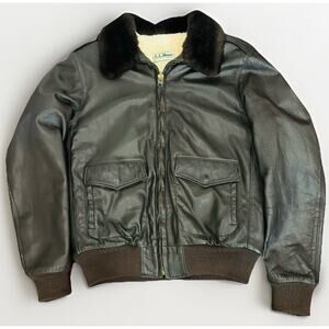 Vintage LL Bean Jacket 40 Long Brown Goat Leather Sherpa Aviator Made in USA